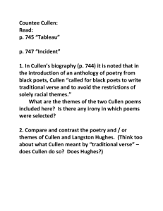Countee Cullen: Read: p. 745 “Tableau” p. 747 “Incident” 1. In