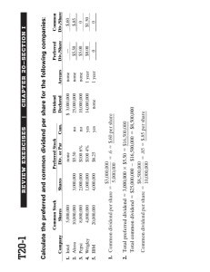 Calculate the preferred and common dividend per share for the