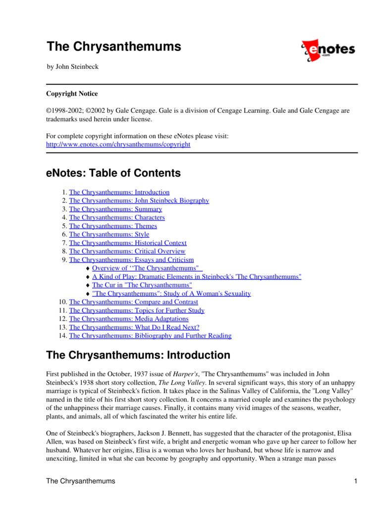 the chrysanthemums by john steinbeck analysis