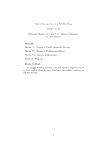 Algebraic Topology” by Allen Hatcher Overview Weeks 1-2