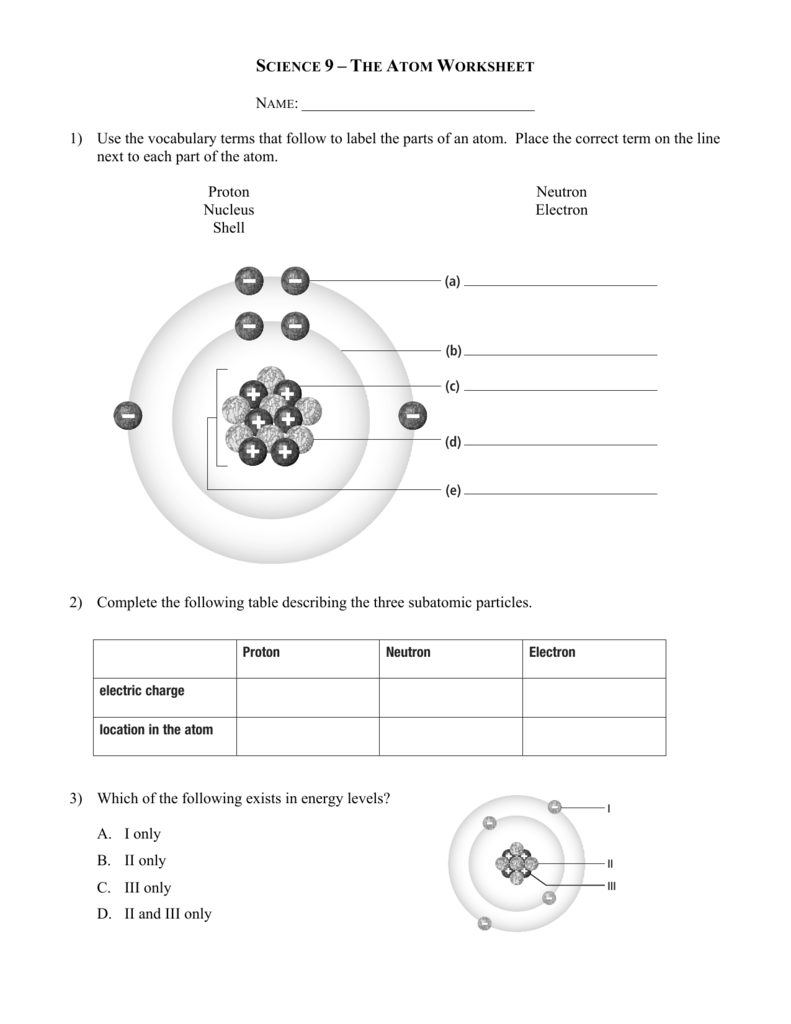 Nucleus Numbers Worksheet