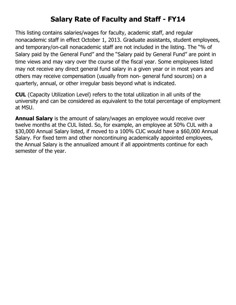 salary rate of faculty and staff fy14