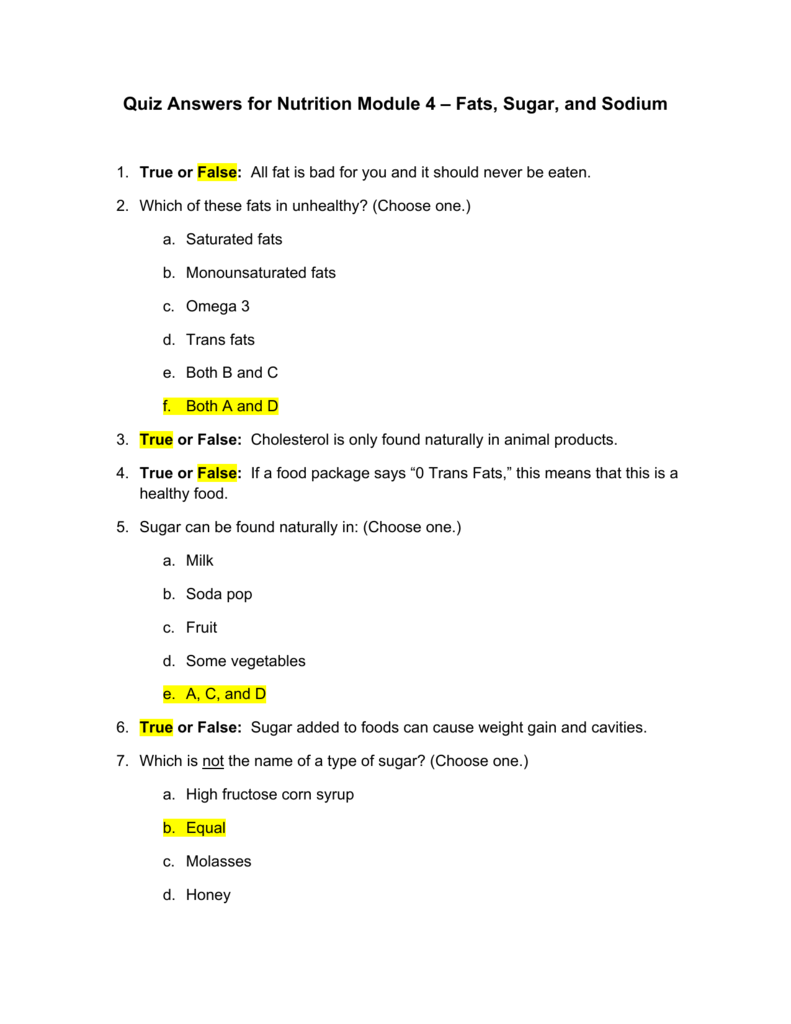 Basic Nutrition Quiz And Answers Runners High Nutrition