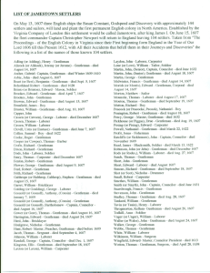 LIST OF JAMESTOWN SETTLERS On May 13, 1607 three English