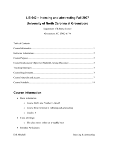Indexing and abstracting Fall 2007 University of North Carolina at