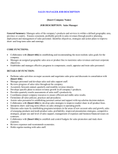 SALES MANAGER JOB DESCRIPTION [Insert Company Name] JOB