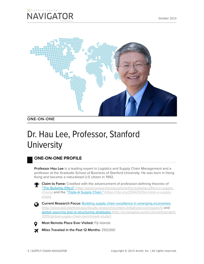 One-on-One, Dr. Hau Lee | Supply Chain Navigator