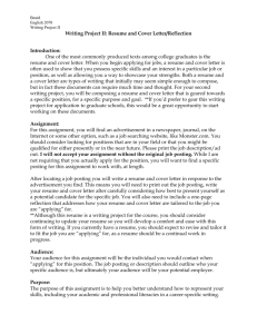 Writing Project II: Resume and Cover Letter/Reflection Introduction