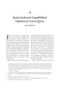 Justice Jackson's Unpublished Opinion in Ex parte Quirin