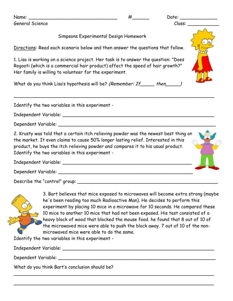 Simpsons HW Handout Pertaining To Simpsons Variables Worksheet Answers