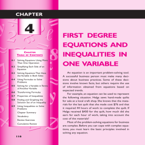 Chapter 4 First Degree Equations and Inequalities in One Variable