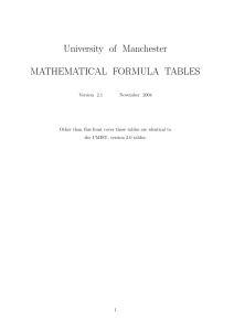 University of Manchester MATHEMATICAL FORMULA TABLES