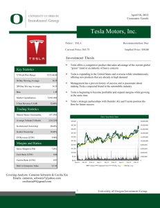 Tesla Motors, Inc. - University of Oregon Investment Group