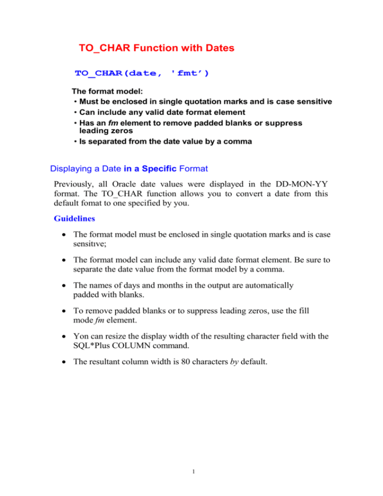 TO CHAR Function With Dates