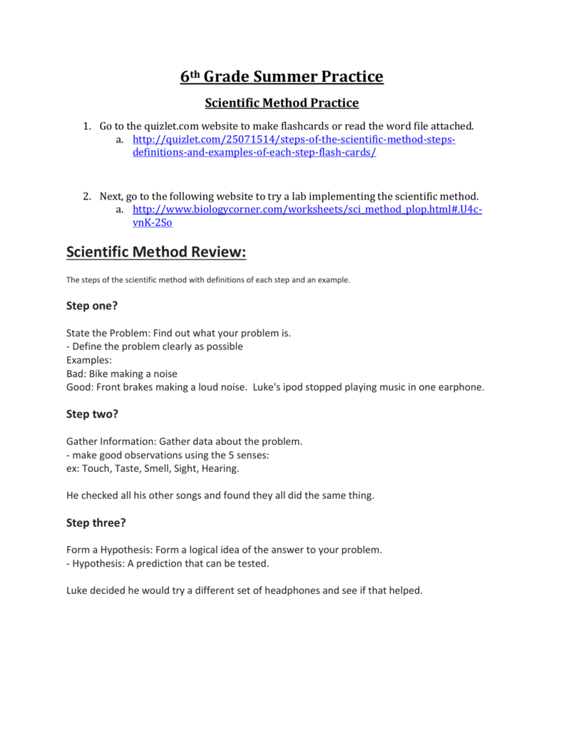 25th Grade Summer Practice Scientific Method Review: Within Scientific Method Practice Worksheet