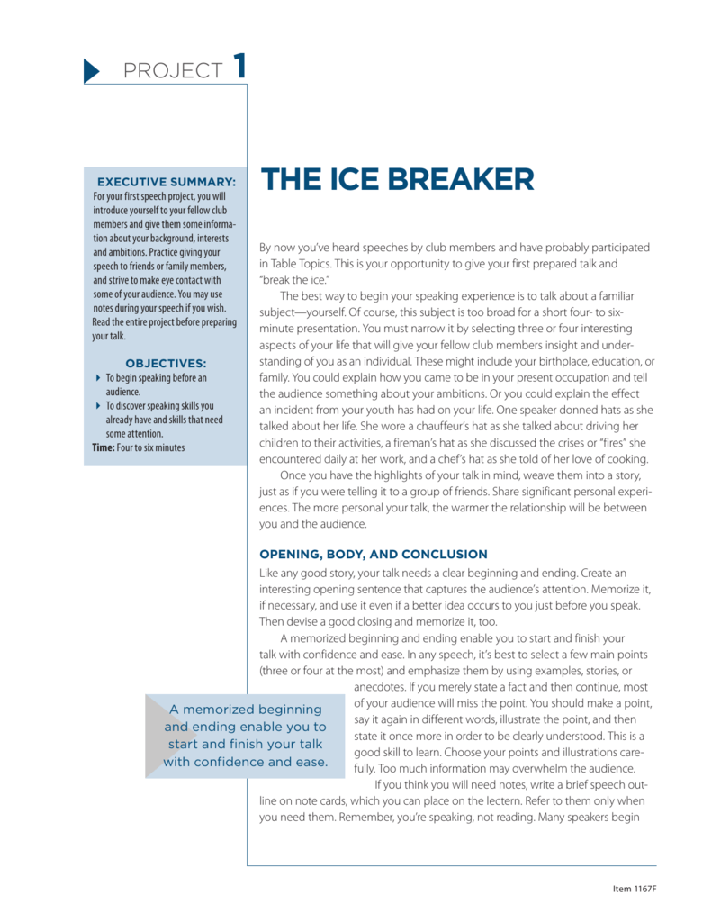 ice breaker speech outline worksheet