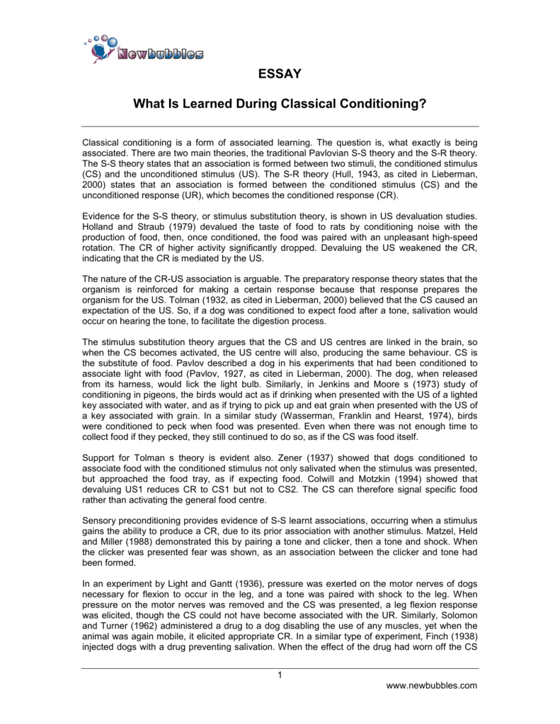 Free Essays About Classical And Operant Conditioning | WOW Essays