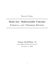 Multivariable Calculus Formula and Theorem Review