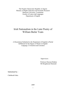 Irish Nationalism in the Later Poetry of William Butler Yeats