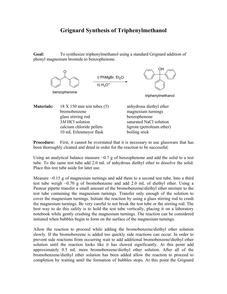 grignard reaction synthesis of triphenylmethanol lab report