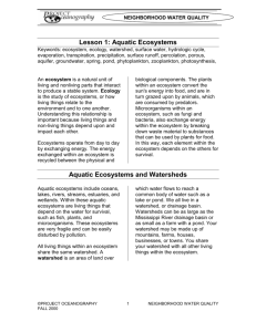 Lesson 1: Aquatic Ecosystems Aquatic Ecosystems and Watersheds