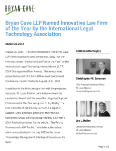 Bryan Cave LLP Named Innovative Law Firm of the Year by the
