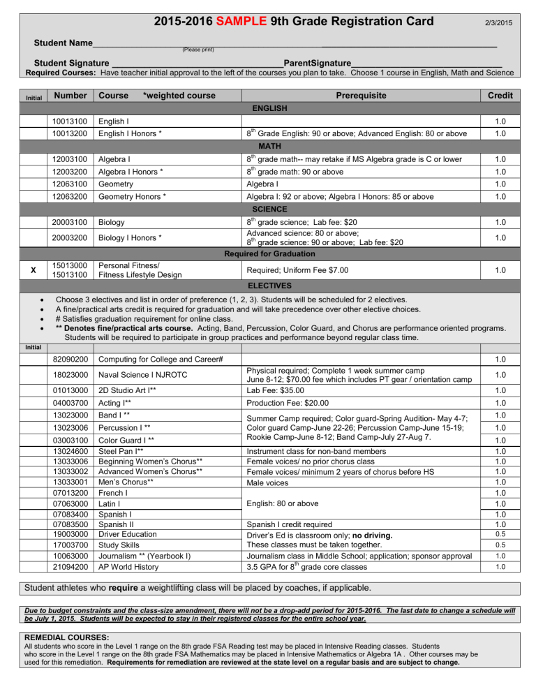 Schedule Card Santa Rosa County School District