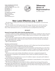Minnesota House of Representatives New Laws Effective July 1, 2014
