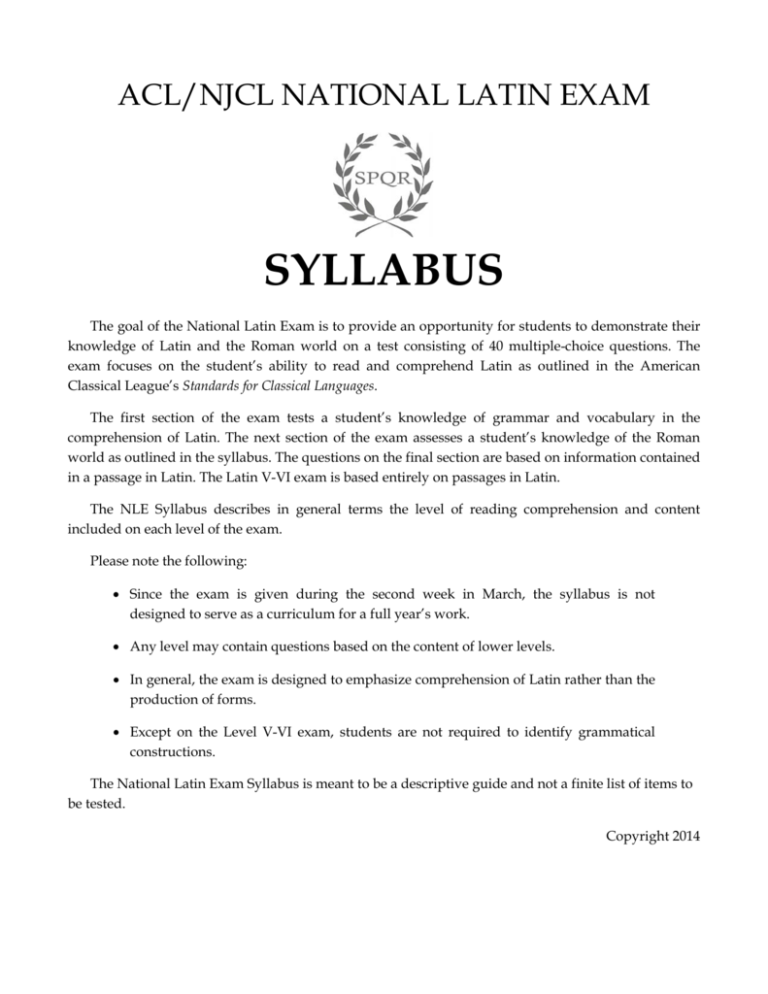 syllabus The National Latin Exam