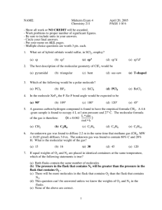 1 NAME: Midterm Exam 4 April 20, 2005 Chemistry 211 PAGE 1 0f 6