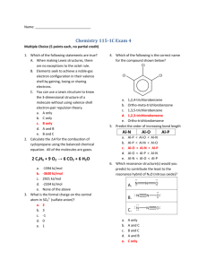 Chemistry 115-1C Exam 4 2 C3H6 + 9 O2 → 6 CO2 + 6 H2O Al