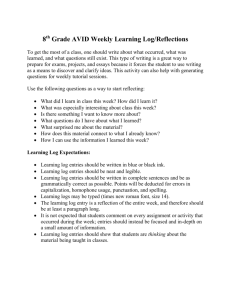 7th Grade AVID Weekly Learning Log/Reflections