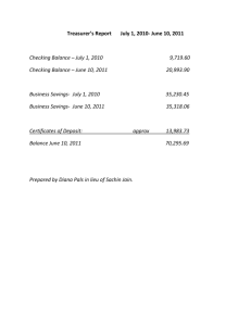 Treasurer's Report July 1, 2010- June 10, 2011 Checking Balance