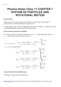 Physics Notes Class 11 CHAPTER 7 SYSTEM OF PARTICLES AND