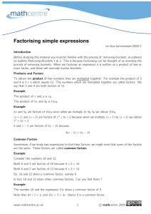 Factorising simple expressions