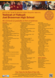 Yeshivah of Flatbush Joel Braverman High School We commend