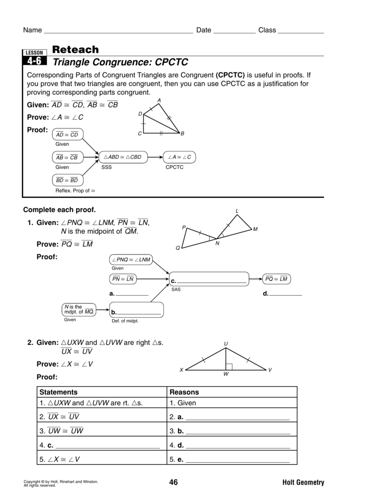 4-6 PROBLEM SOLVING TRIANGLE CONGRUENCE CPCTC