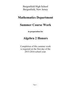 Mathematics Department Summer Course Work