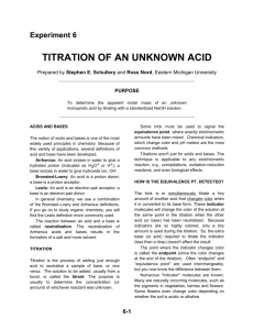 titration of an unknown acid - Eastern Michigan University