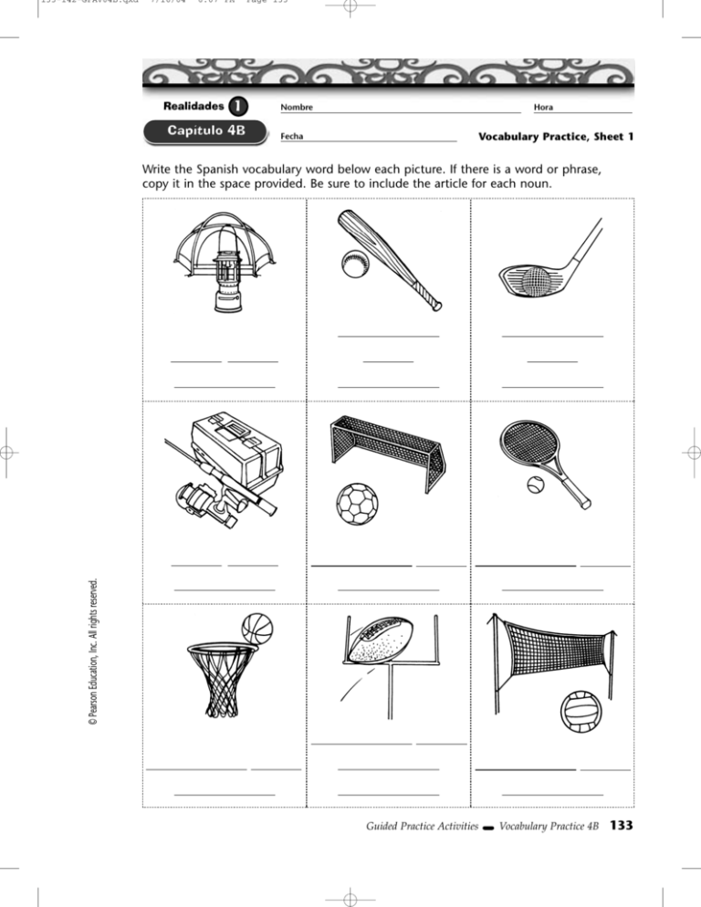 Write The Spanish Vocabulary Word Below Each Picture If There Is A