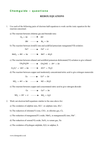 Chemguide – questions REDOX EQUATIONS