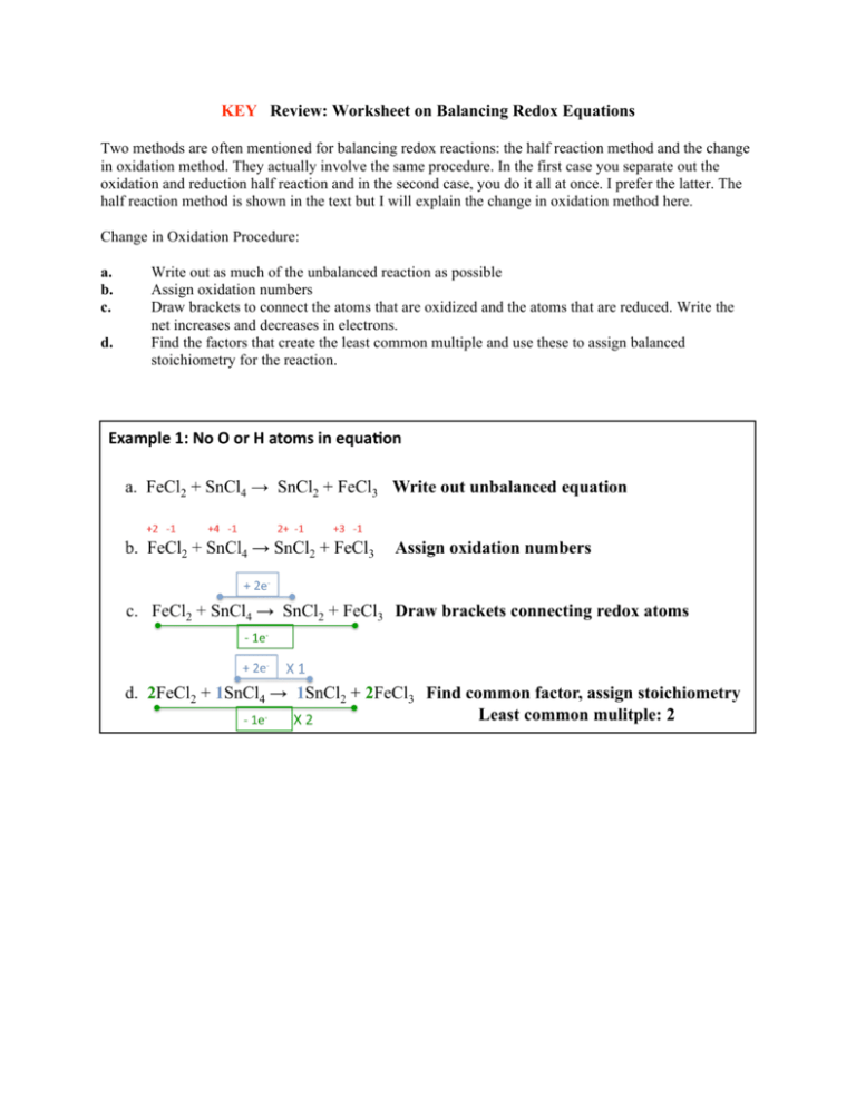 Worksheet Balancing Redox Reactions half equation Method Answers Must See