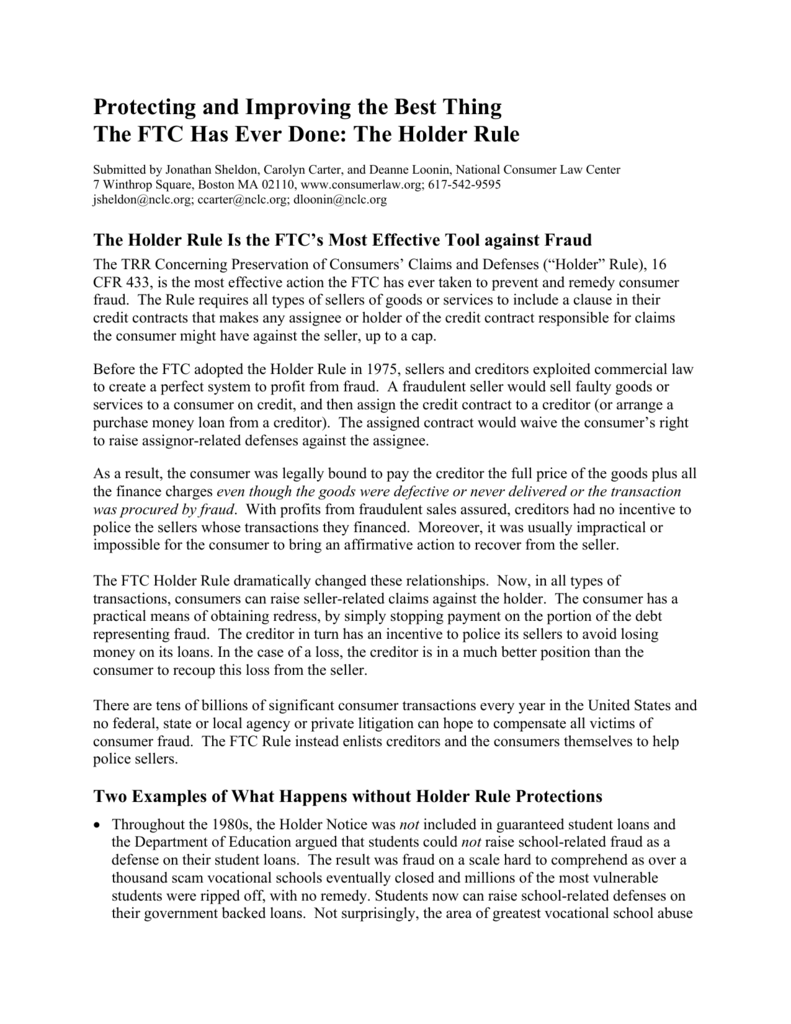The Holder Rule National Consumer Law Center