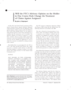 Will the FTC's Advisory Opinion on the Holder in Due Course Rule