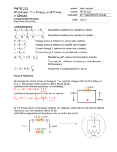 PHYS 222 Worksheet 11 Energy and Power in Circuits ANSWERS