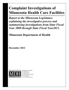 Complaint Investigations of Minnesota Health Care Facilities