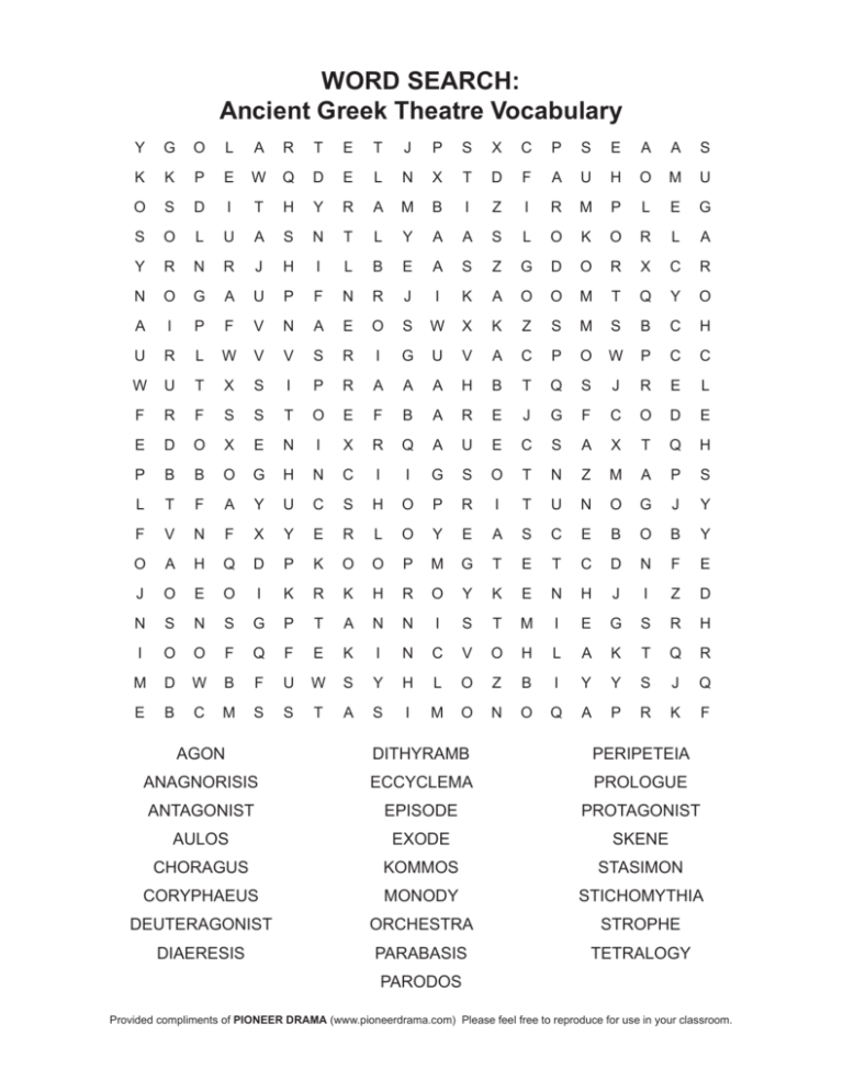 WORD SEARCH Ancient Greek Theatre Vocabulary