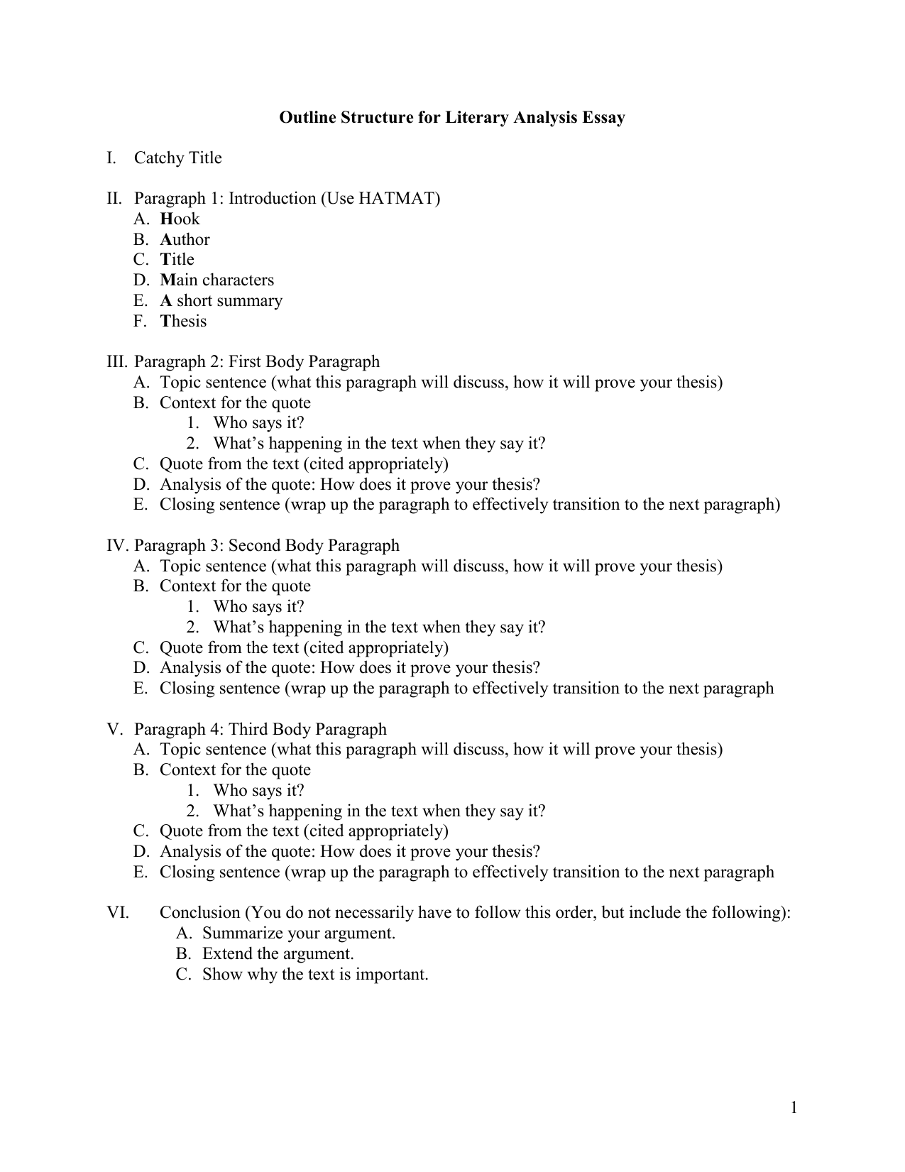 Outline Structure For Literary Analysis Essay