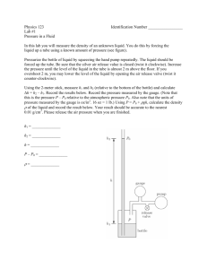Physics 123 Identification Number Lab #1 Pressure in a Fluid In this