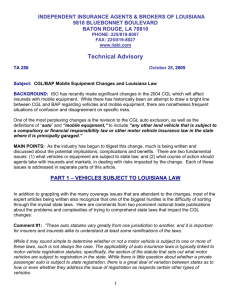 Subject: CGL/BAP Mobile Equipment Changes and Louisiana Law